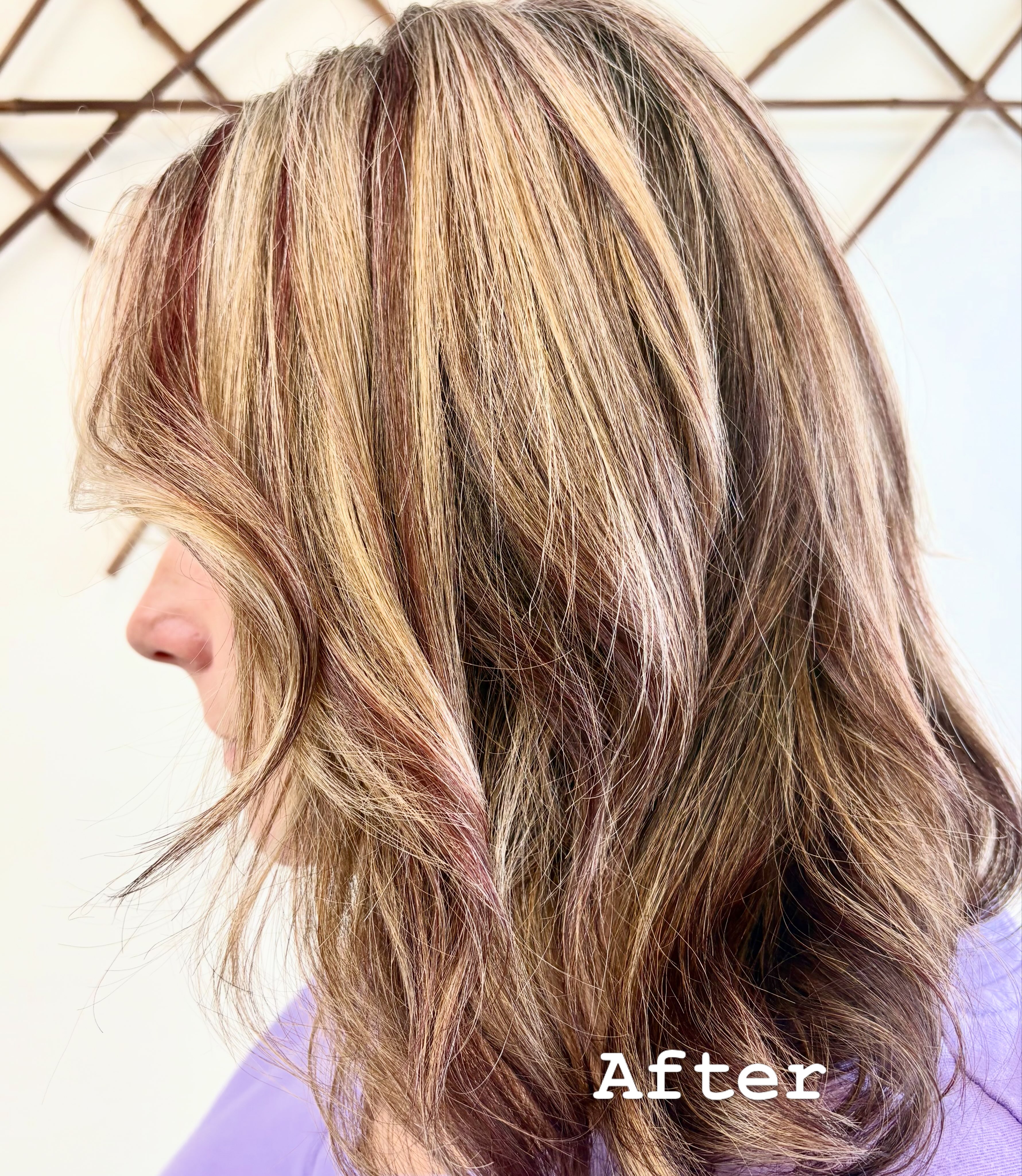 🍷 Grey blending with a fall twist! Babylights to soften the grey, paired with rich Merlot lowlights for depth, dimension, and the perfect touch of autumn warmth. 🍂❤️ #hairbydawncohan #nilesmihairstylist #greyblending